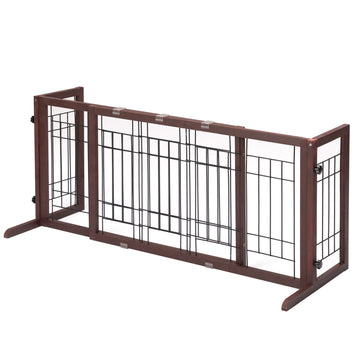 38" 71" Adjustable Wooden Pet Gate For Dogs, Indoor Freestanding Dog Fence For Doorways, Stairs, Deep Brown Brown Pine