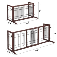 38" 71" Adjustable Wooden Pet Gate For Dogs, Indoor Freestanding Dog Fence For Doorways, Stairs, Deep Brown Brown Pine
