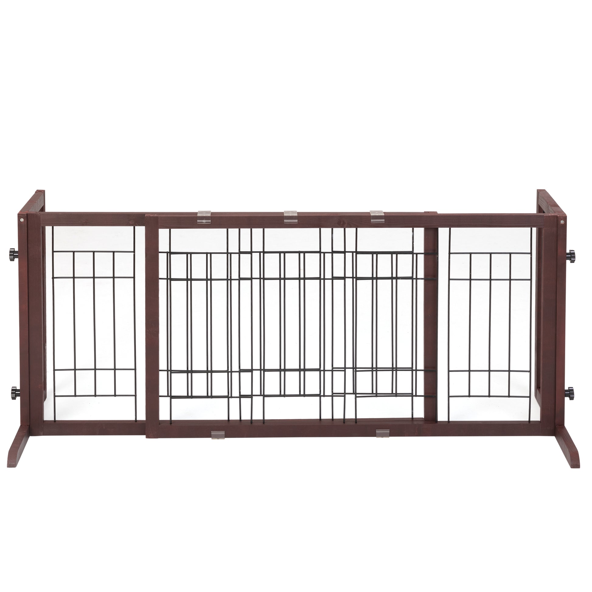 38" 71" Adjustable Wooden Pet Gate For Dogs, Indoor Freestanding Dog Fence For Doorways, Stairs, Deep Brown Brown Pine