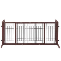 38" 71" Adjustable Wooden Pet Gate For Dogs, Indoor Freestanding Dog Fence For Doorways, Stairs, Deep Brown Brown Pine
