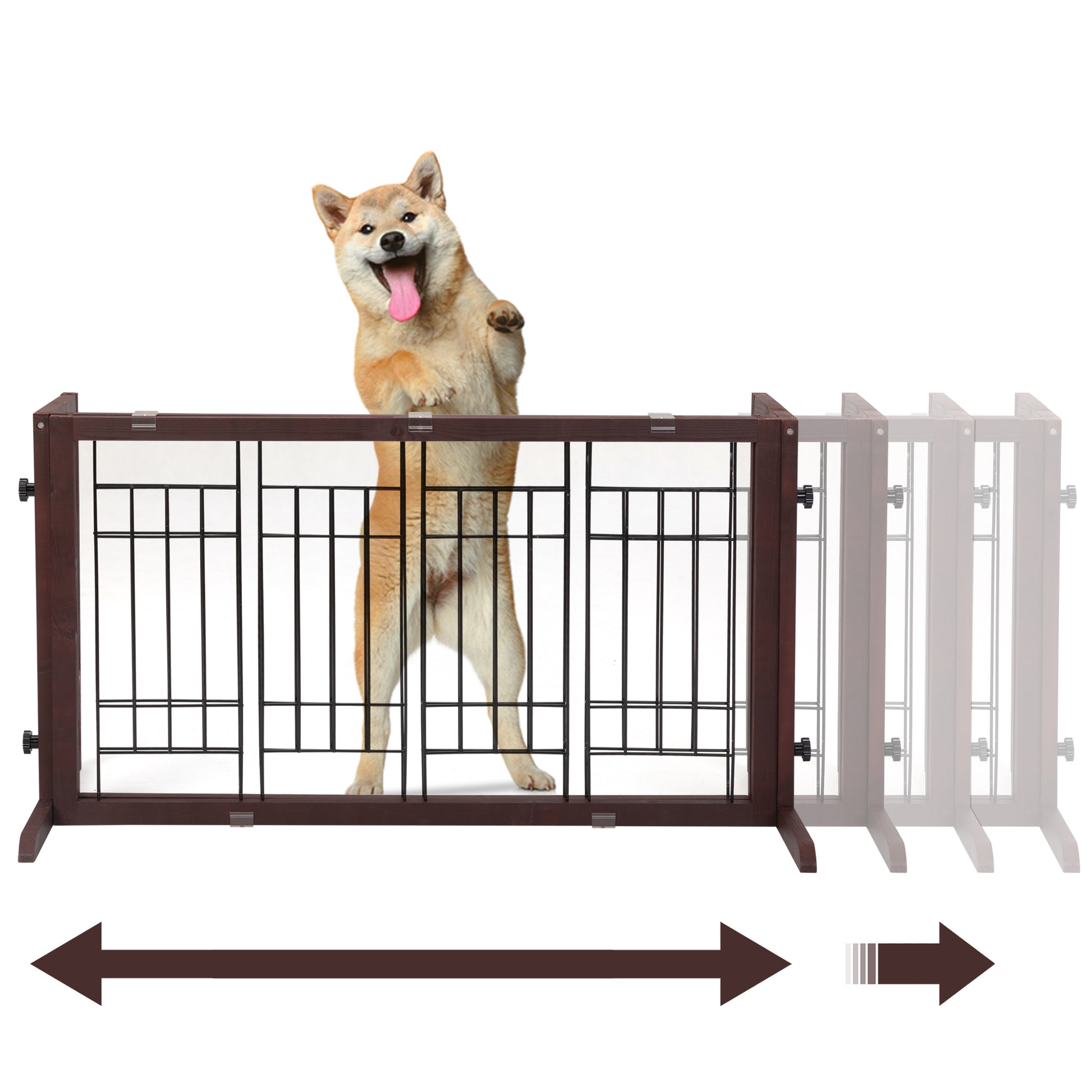 38" 71" Adjustable Wooden Pet Gate For Dogs, Indoor Freestanding Dog Fence For Doorways, Stairs, Deep Brown Brown Pine