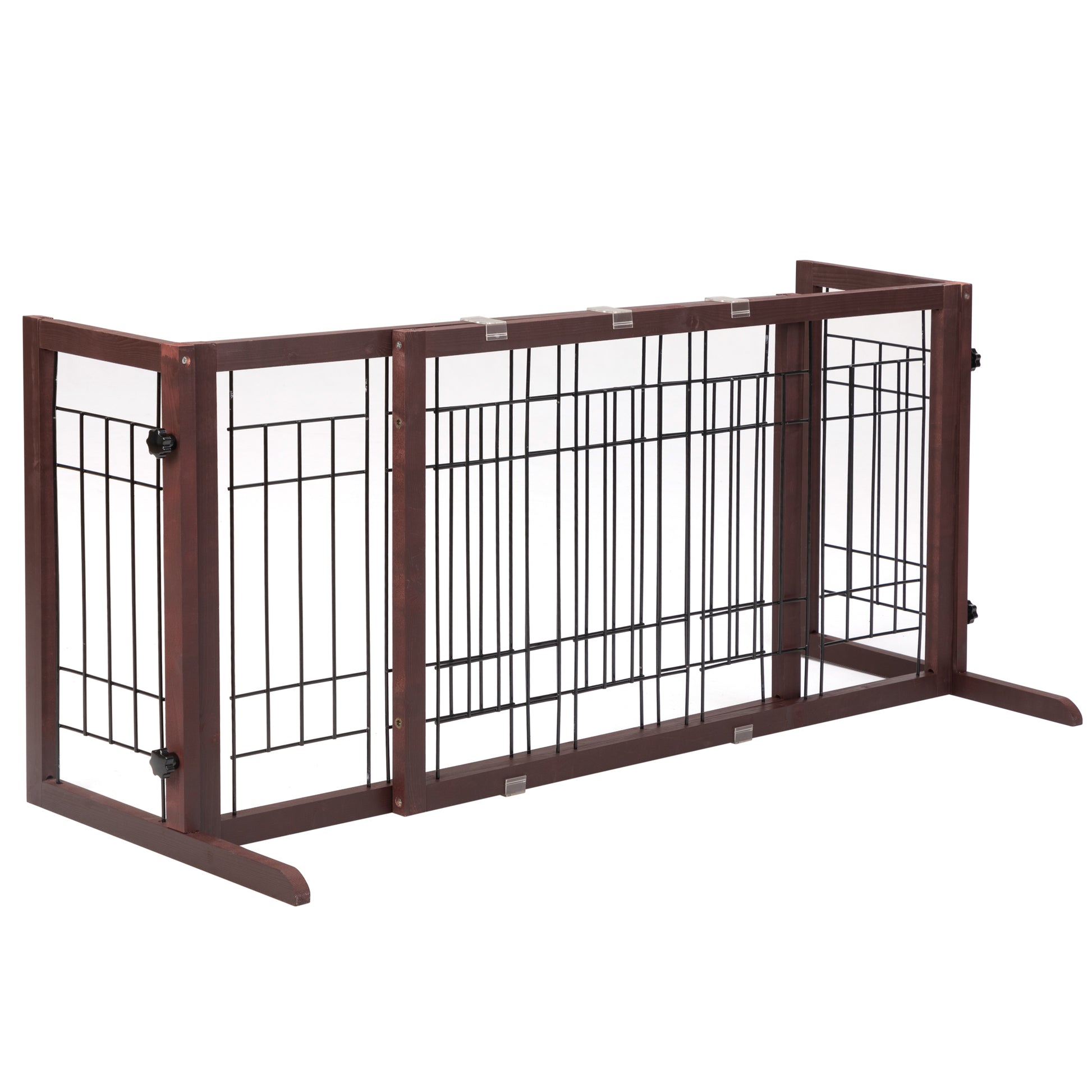 38" 71" Adjustable Wooden Pet Gate For Dogs, Indoor Freestanding Dog Fence For Doorways, Stairs, Deep Brown Brown Pine