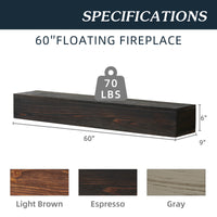 60" Rustic Wood Fireplace Mantel,Wall Mounted & Floating Shelf For Home Decor Espresso Solid Wood