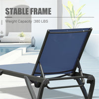 Outdoor Lounge Chair, Aluminum Plastic Patio Chaise Lounge With Side Table & 5 Position Adjustable Backrest & Wheels, All Weather Reclining Chair For Outside Beach Poolside Lawn, Navy Blue Navy Blue Aluminum
