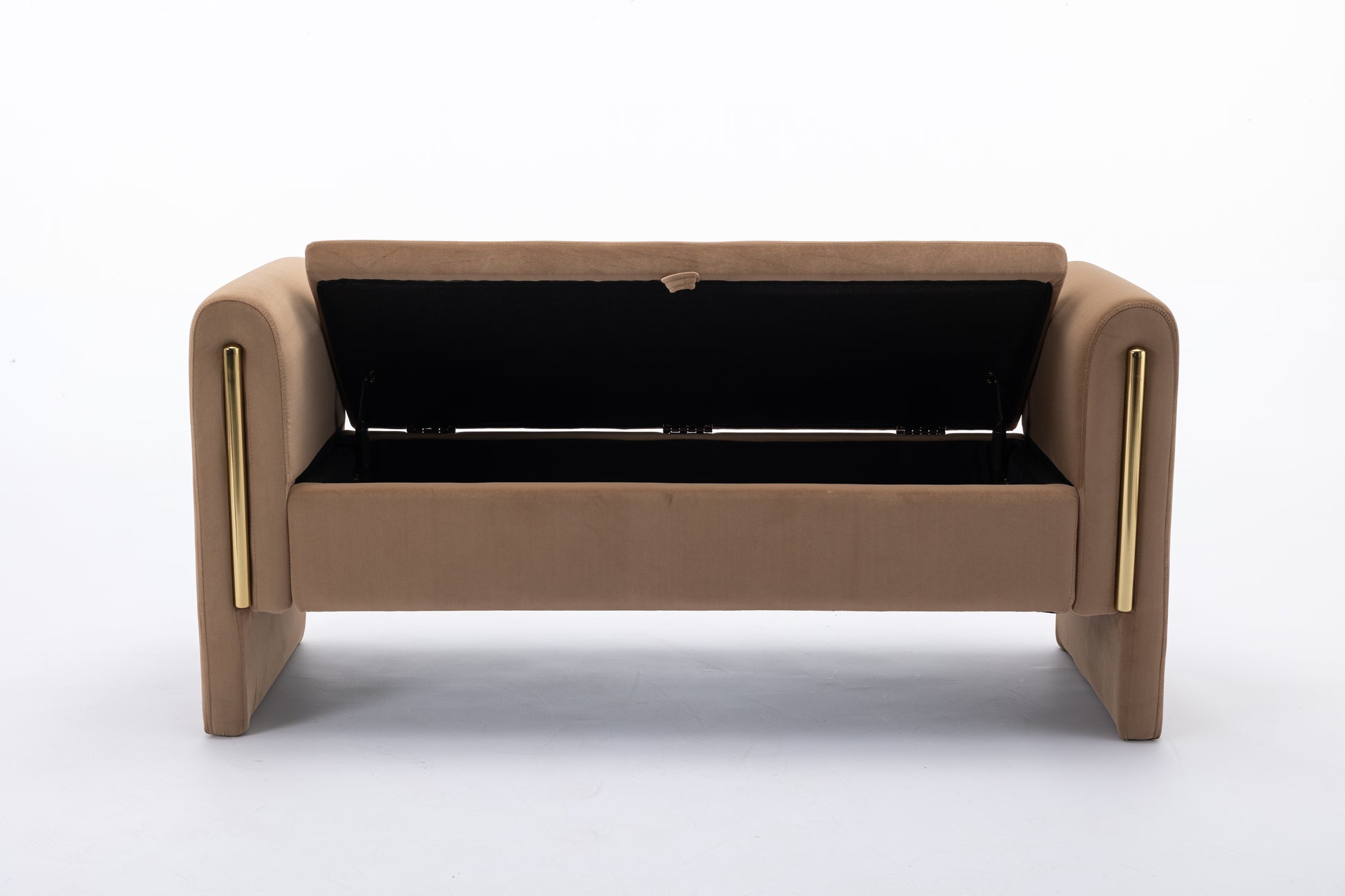 032 Velvet Fabric Storage Bench Bedroom Bench With Gold Metal Trim Strip For Living Room Bedroom Indoor,Coffee Armrest Coffee Velvet Bedroom Solid Brown Modern Eucalyptus Wood Internal Storage Foam Velvet