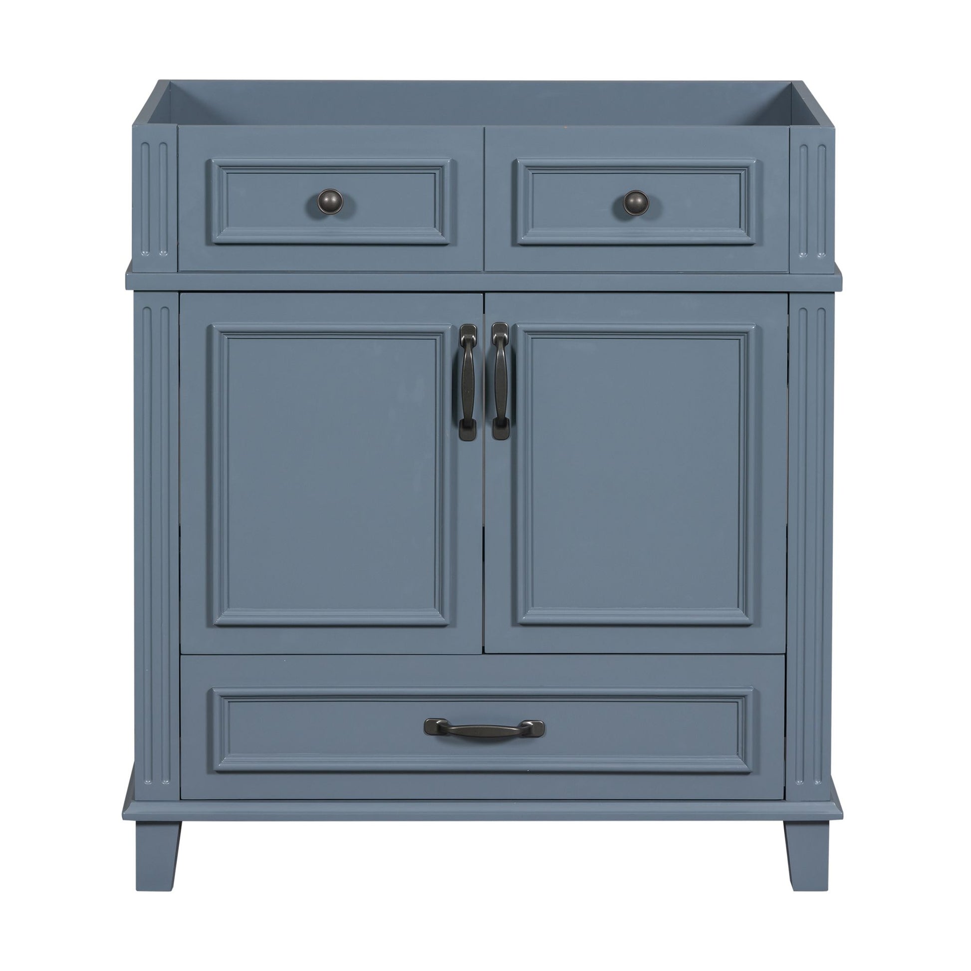 30'' Bathroom Vanity Without Top,Solid Wood Frame Bathroom Storage Cabinet With Soft Closing Doors,Frame Bathroom Storage Cabinet Only, Retro Style, Blue 1 Blue 2 Soft Close Doors Bathroom Freestanding Solid Wood Mdf Painted