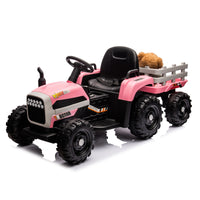 Ride On Tractor With Trailer,12V Battery Powered Electric Tractor Toy W Remote Control,Electric Car For Kids,Three Speed Adjustable,Power Display, Usb,Mp3 ,Bluetooth,Led Light,Two Point Safety Belt Pink Plastic