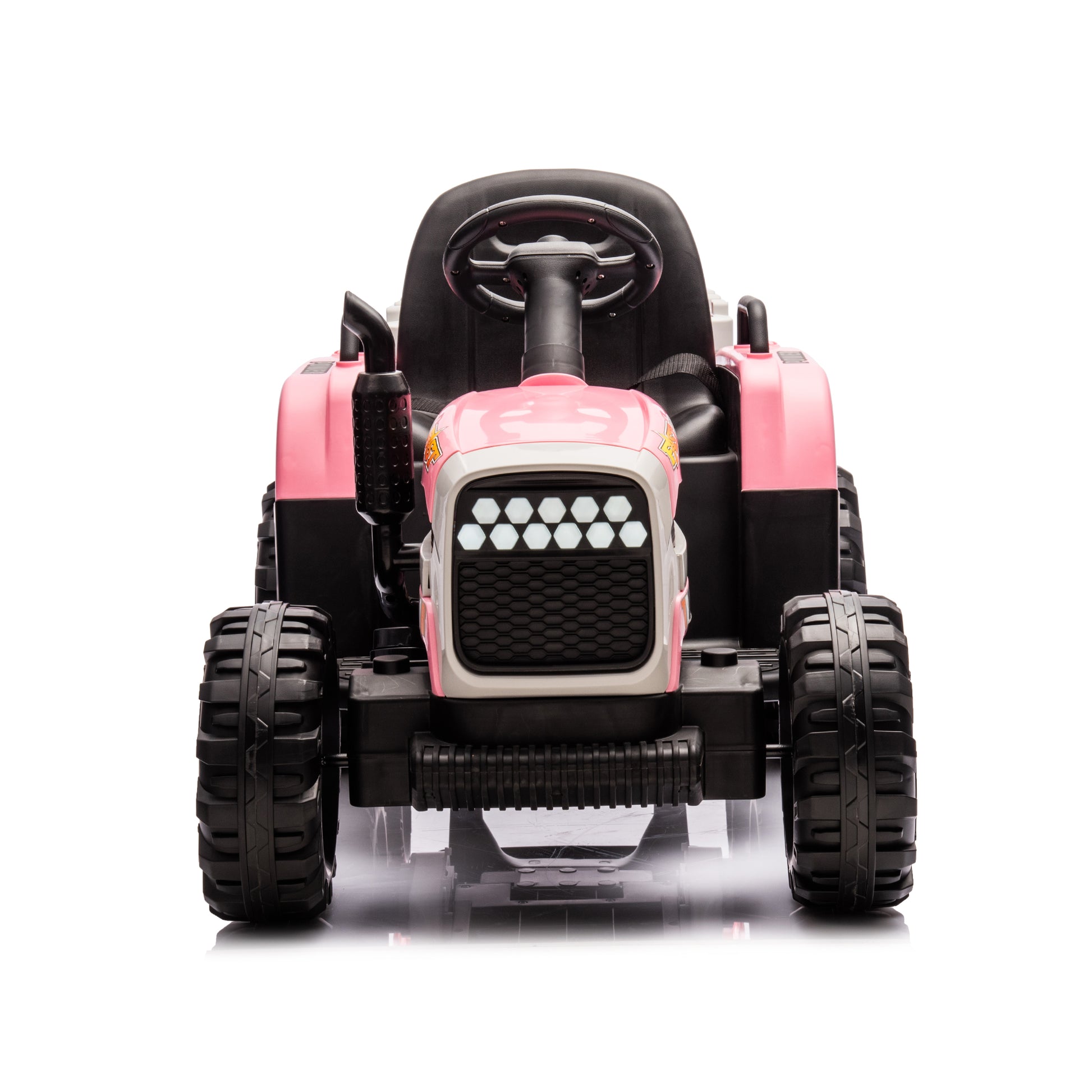 Ride On Tractor With Trailer,12V Battery Powered Electric Tractor Toy W Remote Control,Electric Car For Kids,Three Speed Adjustable,Power Display, Usb,Mp3 ,Bluetooth,Led Light,Two Point Safety Belt Pink Plastic