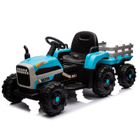 Ride On Tractor With Trailer,24V Battery Powered Electric Tractor Toy, 200W*2Motor 1.86 4.97Mph Remote Control,Electric Car For Kids,Three Speed Adjustable,Usb,Mp3 ,Bluetooth,Led Light, Safety Belt Blue Plastic