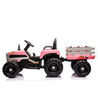 Ride On Tractor With Trailer,12V Battery Powered Electric Tractor Toy W Remote Control,Electric Car For Kids,Three Speed Adjustable,Power Display, Usb,Mp3 ,Bluetooth,Led Light,Two Point Safety Belt Pink Plastic