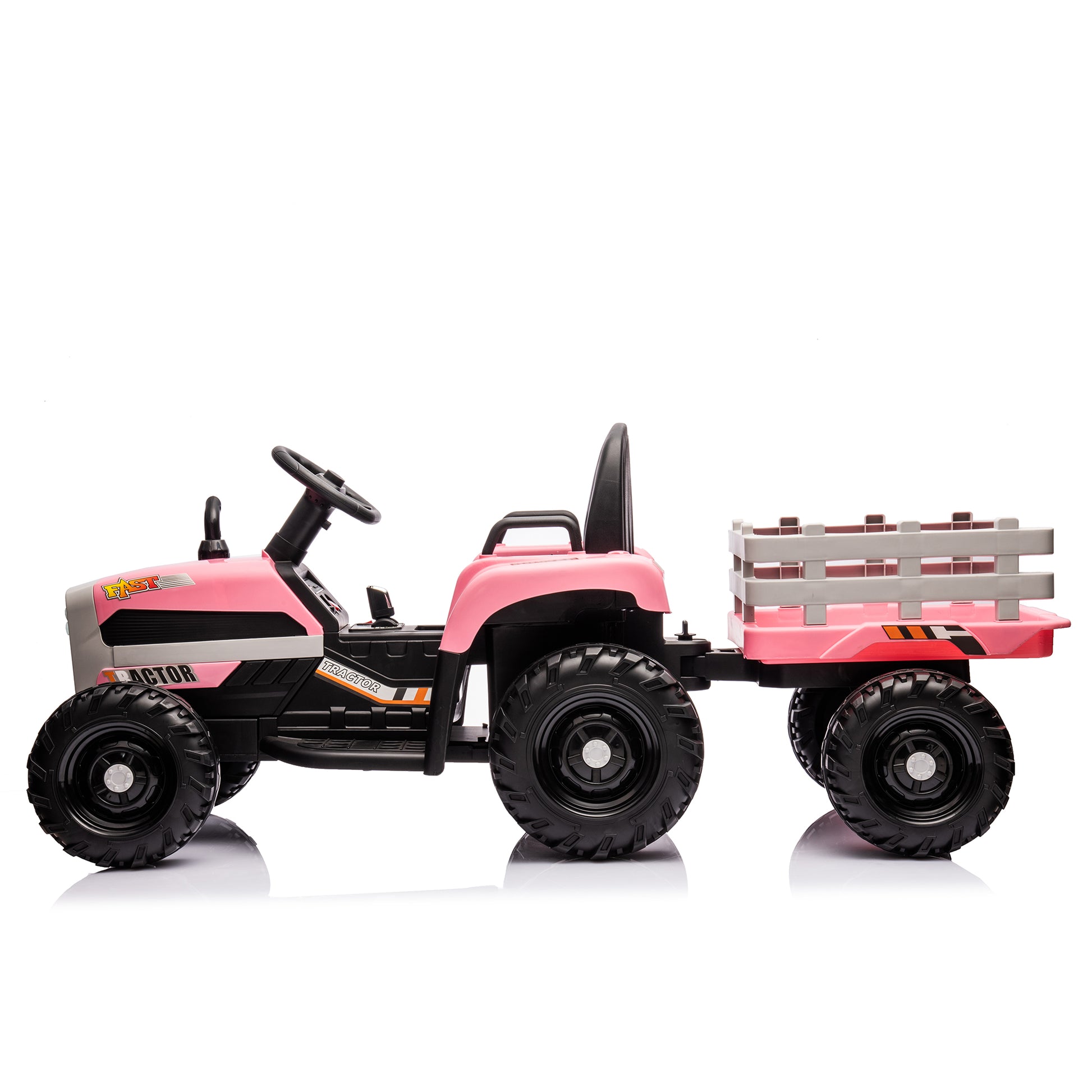 Ride On Tractor With Trailer,24V Battery Powered Electric Tractor Toy, 200W*2Motor 1.86 4.97Mph Remote Control,Electric Car For Kids,Three Speed Adjustable,Usb,Mp3 ,Bluetooth,Led Light, Safety Belt