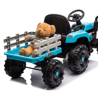 Ride On Tractor With Trailer,24V Battery Powered Electric Tractor Toy, 200W*2Motor 1.86 4.97Mph Remote Control,Electric Car For Kids,Three Speed Adjustable,Usb,Mp3 ,Bluetooth,Led Light, Safety Belt Blue Plastic