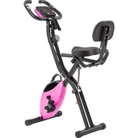 Folding Exercise Bike, Fitness Upright And Recumbent X Bike With 16 Level Adjustable Resistance, Arm Bands And Backrest Pink Metal