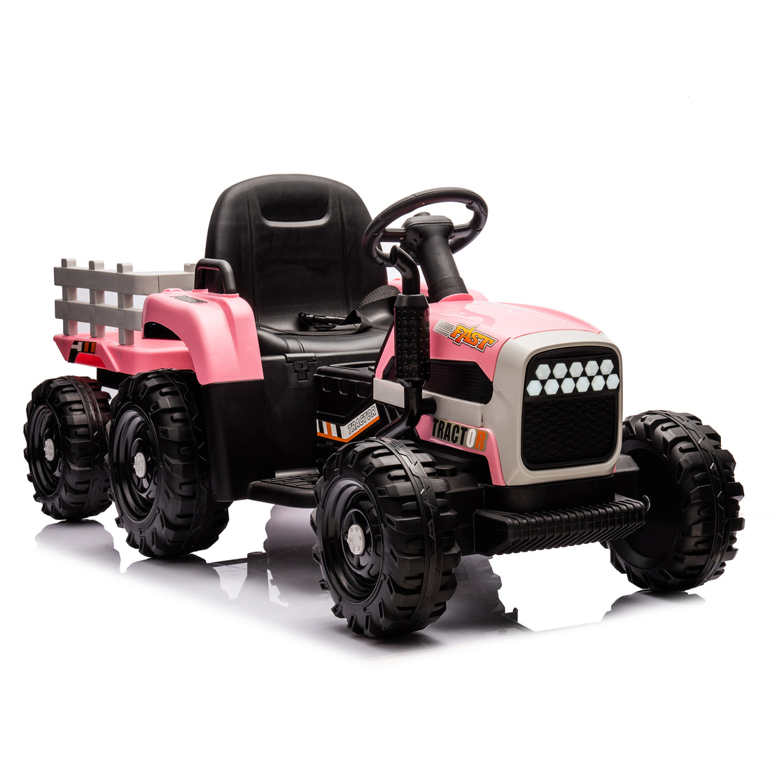 Ride On Tractor With Trailer,24V Battery Powered Electric Tractor Toy, 200W*2Motor 1.86 4.97Mph Remote Control,Electric Car For Kids,Three Speed Adjustable,Usb,Mp3 ,Bluetooth,Led Light, Safety Belt