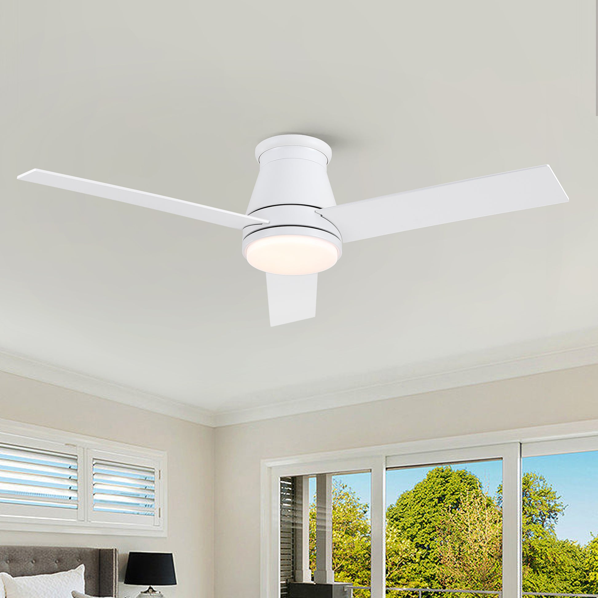 48" White Blades Lowe Profile Ceiling Fans With Light White American Traditional,Modern Plywood