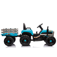 Ride On Tractor With Trailer,24V Battery Powered Electric Tractor Toy, 200W*2Motor 1.86 4.97Mph Remote Control,Electric Car For Kids,Three Speed Adjustable,Usb,Mp3 ,Bluetooth,Led Light, Safety Belt Blue Plastic