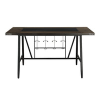 1Pc Counter Height Dining Table W Glass Insert Top Wine Rack Base Casual Dining Furniture Brown Wood Gray Metal Finish Brown Gray Dining Room Casual,Contemporary Rectangular Kitchen & Dining Tables Metal & Wood