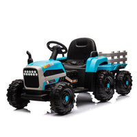 Ride On Tractor With Trailer,24V Battery Powered Electric Tractor Toy, 200W*2Motor 1.86 4.97Mph Remote Control,Electric Car For Kids,Three Speed Adjustable,Usb,Mp3 ,Bluetooth,Led Light, Safety Belt Blue Plastic