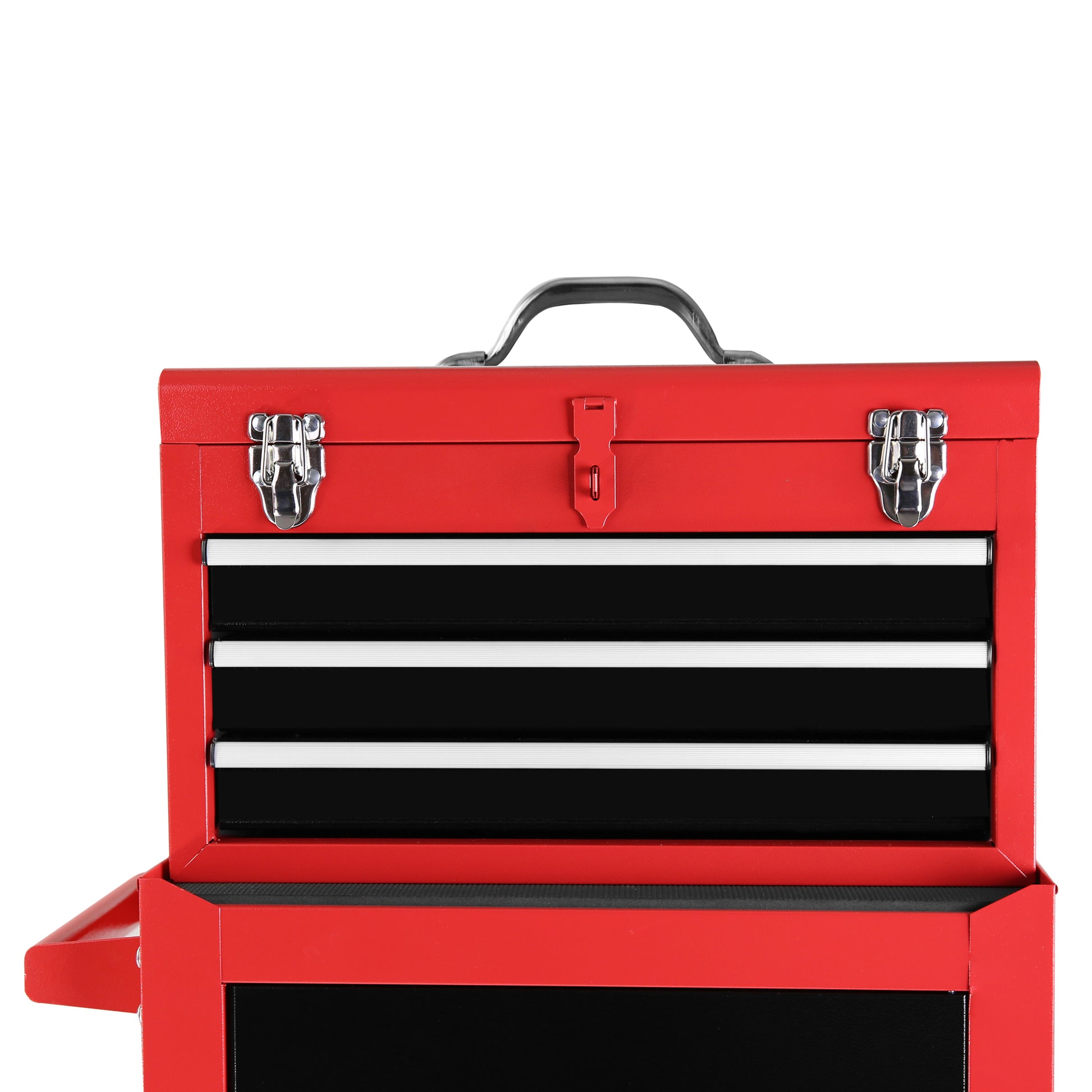 3 Drawer Rolling Tool Chest With Wheels, Tool Chest With Large Storage Cabinet And Adjustable Shelf, Removable Portable Top Box With Locking Stem Tool Chest For Garage, Warehouse Red Steel