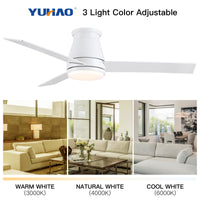 48" White Blades Lowe Profile Ceiling Fans With Light White American Traditional,Modern Plywood