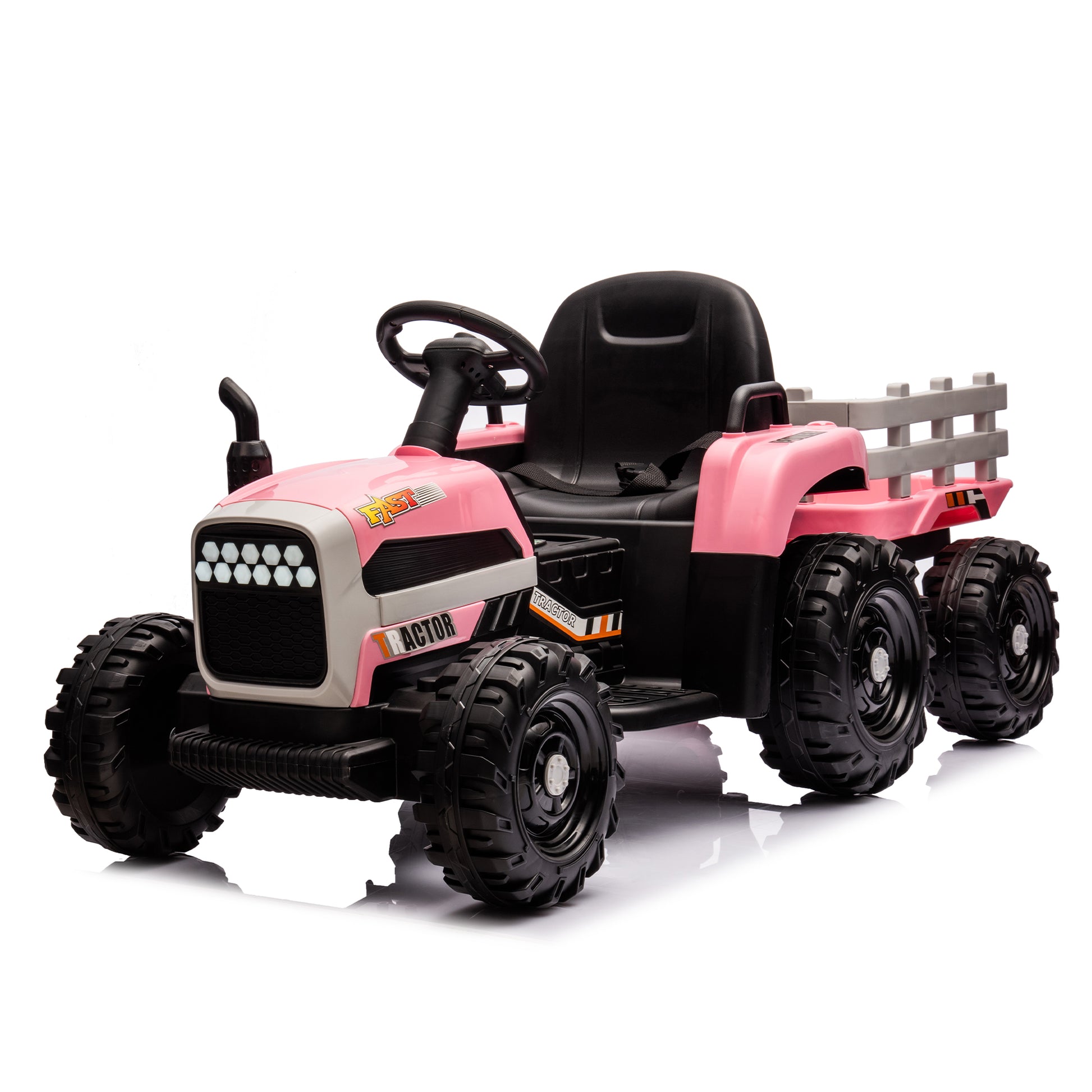 Ride On Tractor With Trailer,12V Battery Powered Electric Tractor Toy W Remote Control,Electric Car For Kids,Three Speed Adjustable,Power Display, Usb,Mp3 ,Bluetooth,Led Light,Two Point Safety Belt Pink Plastic