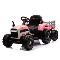 Ride On Tractor With Trailer,12V Battery Powered Electric Tractor Toy W Remote Control,Electric Car For Kids,Three Speed Adjustable,Power Display, Usb,Mp3 ,Bluetooth,Led Light,Two Point Safety Belt Pink Plastic