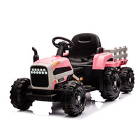 Ride On Tractor With Trailer,12V Battery Powered Electric Tractor Toy W Remote Control,Electric Car For Kids,Three Speed Adjustable,Power Display, Usb,Mp3 ,Bluetooth,Led Light,Two Point Safety Belt Pink Plastic