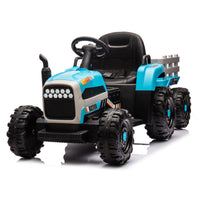 Ride On Tractor With Trailer,24V Battery Powered Electric Tractor Toy, 200W*2Motor 1.86 4.97Mph Remote Control,Electric Car For Kids,Three Speed Adjustable,Usb,Mp3 ,Bluetooth,Led Light, Safety Belt Blue Plastic