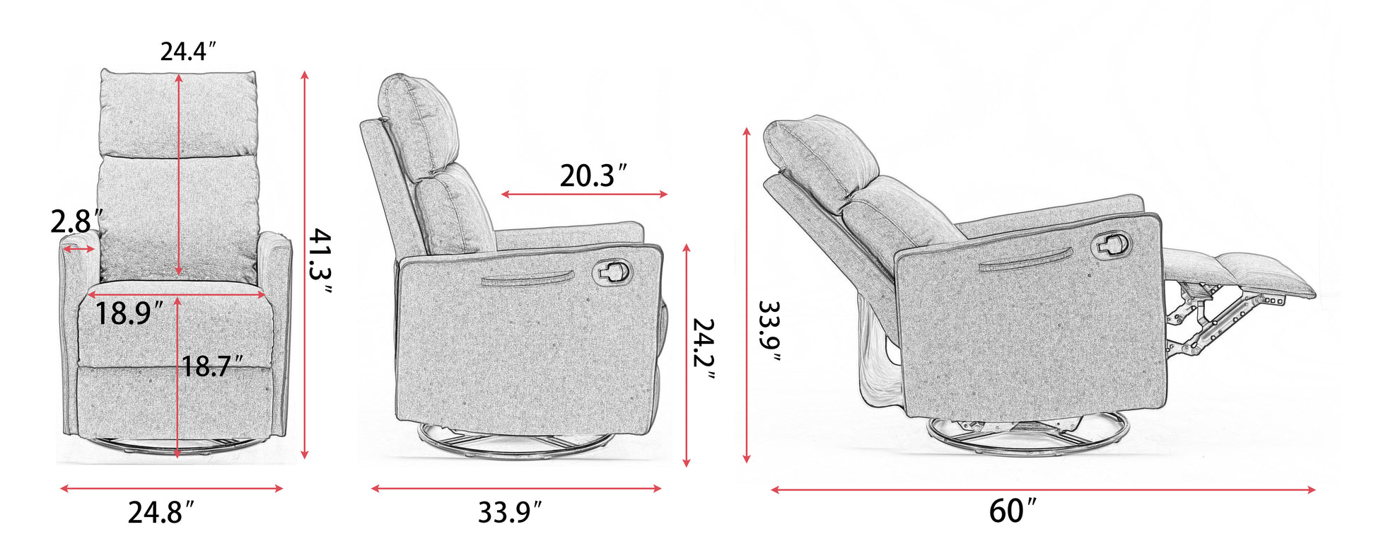 038 Cotton Linen Fabric Swivel Rocking Chair Glider Rocker Recliner Nursery Chair With Adjustable Back And Footrest For Living Room Indoor,Light Gray Light Gray Cotton Manual Handle Metal Primary Living Space Soft Tufted Back Modern Foam Cotton