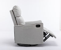 038 Cotton Linen Fabric Swivel Rocking Chair Glider Rocker Recliner Nursery Chair With Adjustable Back And Footrest For Living Room Indoor,Light Gray Light Gray Cotton Manual Handle Metal Primary Living Space Soft Tufted Back Modern Foam Cotton