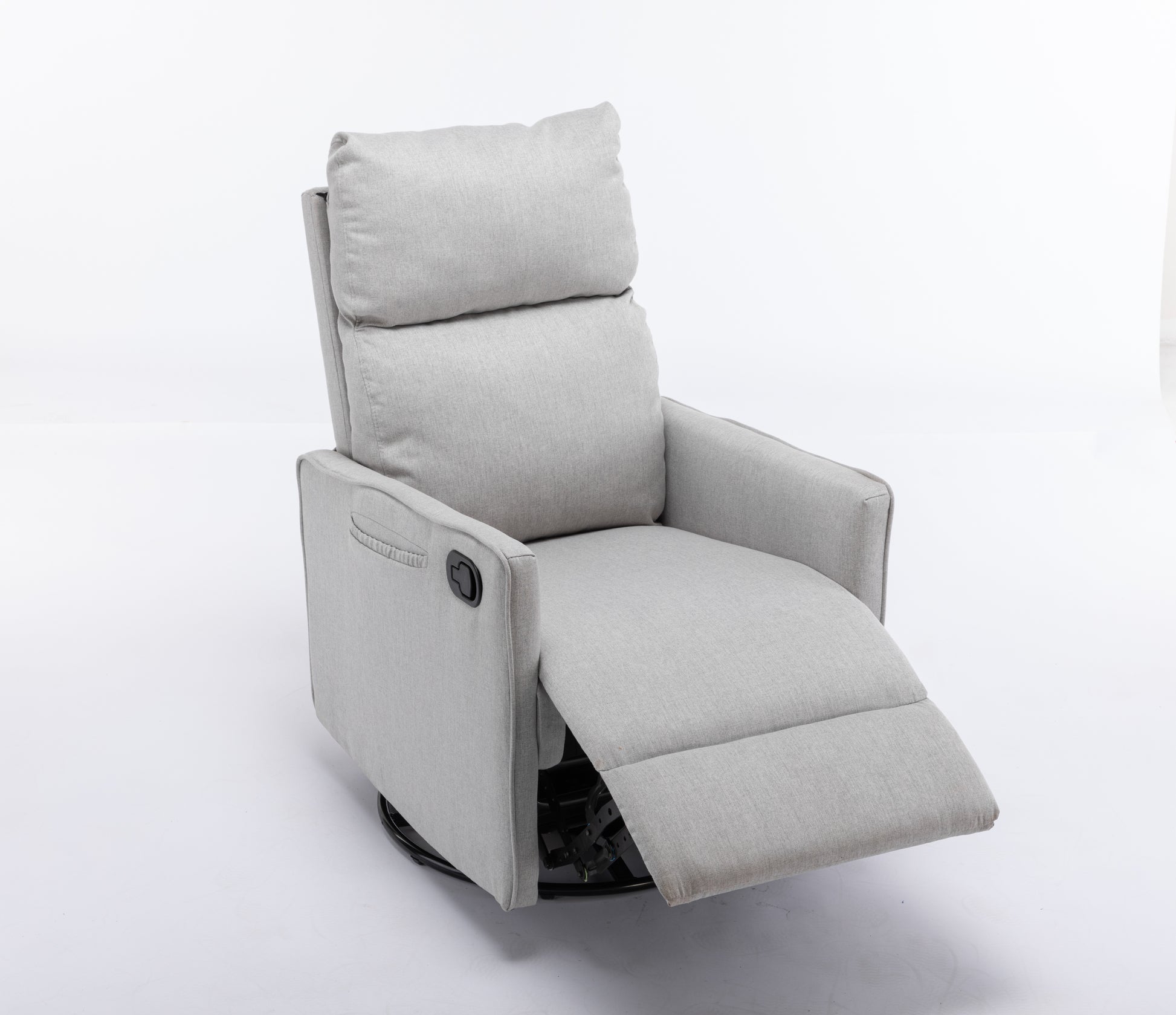 038 Cotton Linen Fabric Swivel Rocking Chair Glider Rocker Recliner Nursery Chair With Adjustable Back And Footrest For Living Room Indoor,Light Gray Light Gray Cotton Manual Handle Metal Primary Living Space Soft Tufted Back Modern Foam Cotton