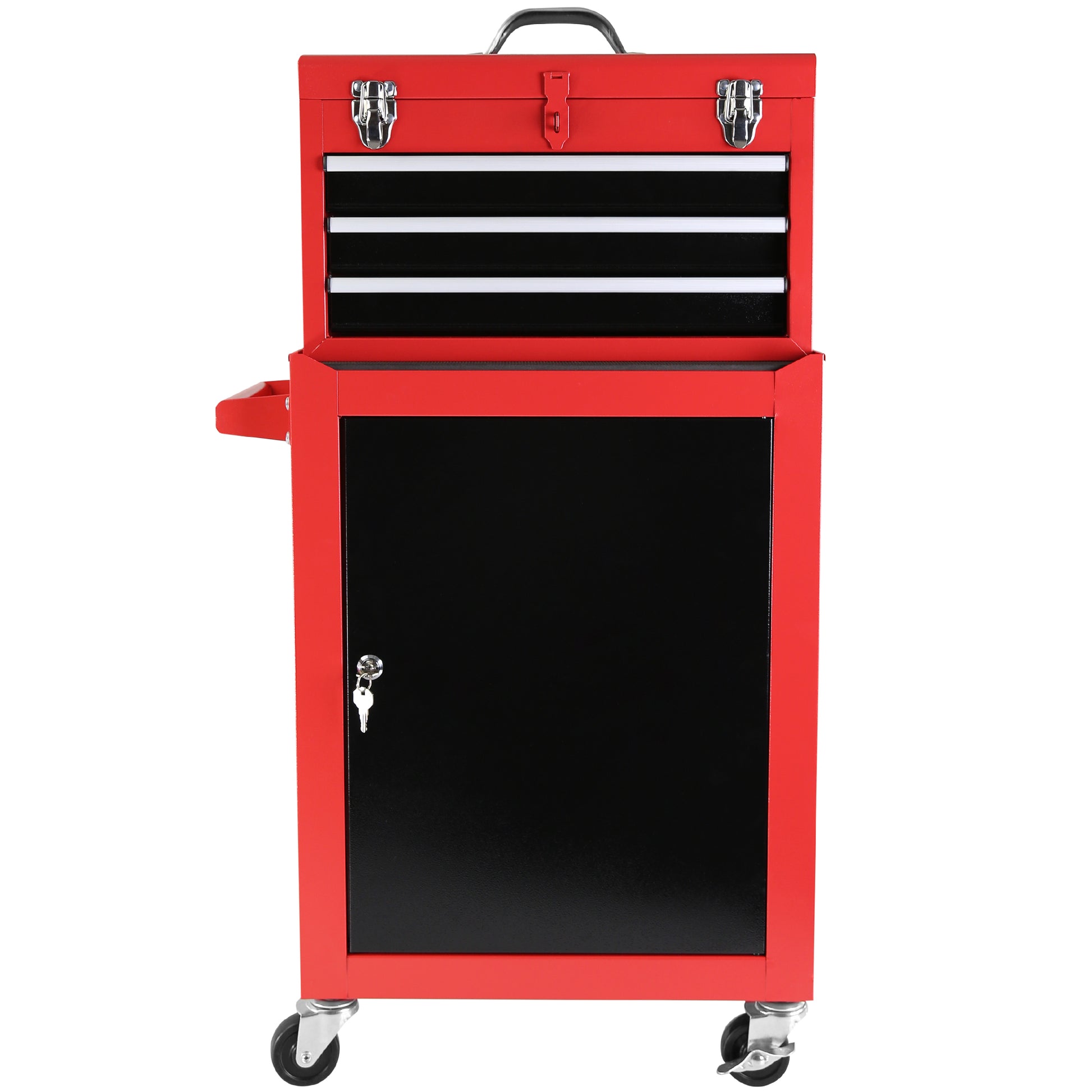 3 Drawer Rolling Tool Chest With Wheels, Tool Chest With Large Storage Cabinet And Adjustable Shelf, Removable Portable Top Box With Locking Stem Tool Chest For Garage, Warehouse Red Steel