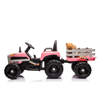 Ride On Tractor With Trailer,12V Battery Powered Electric Tractor Toy W Remote Control,Electric Car For Kids,Three Speed Adjustable,Power Display, Usb,Mp3 ,Bluetooth,Led Light,Two Point Safety Belt Pink Plastic