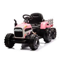 Ride On Tractor With Trailer,12V Battery Powered Electric Tractor Toy W Remote Control,Electric Car For Kids,Three Speed Adjustable,Power Display, Usb,Mp3 ,Bluetooth,Led Light,Two Point Safety Belt Pink Plastic