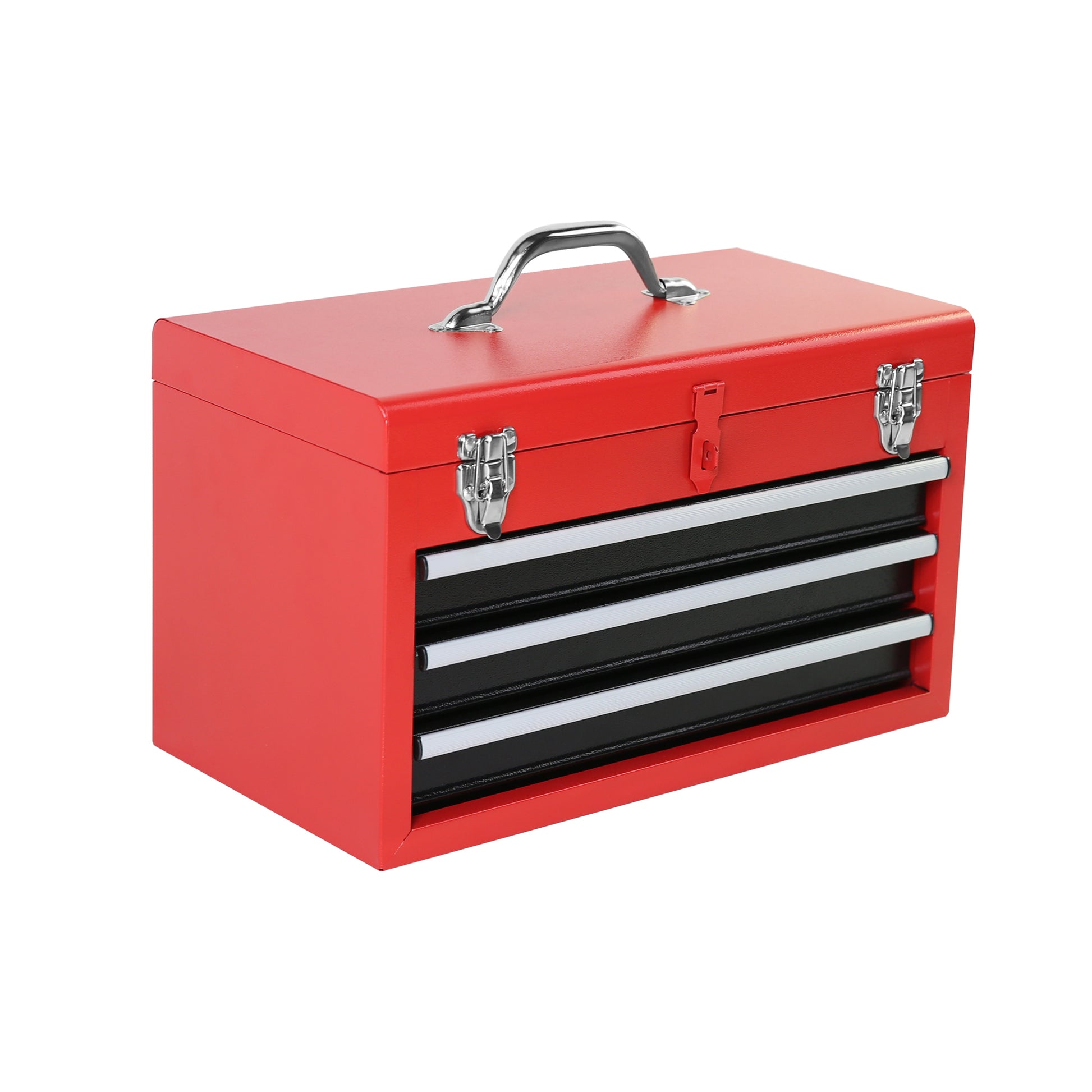 3 Drawer Rolling Tool Chest With Wheels, Tool Chest With Large Storage Cabinet And Adjustable Shelf, Removable Portable Top Box With Locking Stem Tool Chest For Garage, Warehouse Red Steel