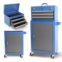 Rolling Garage Workshop Tool Organizer: Detachable 3 Drawer Tool Chest With Large Storage Cabinet And Adjustable Shelf Blue Steel