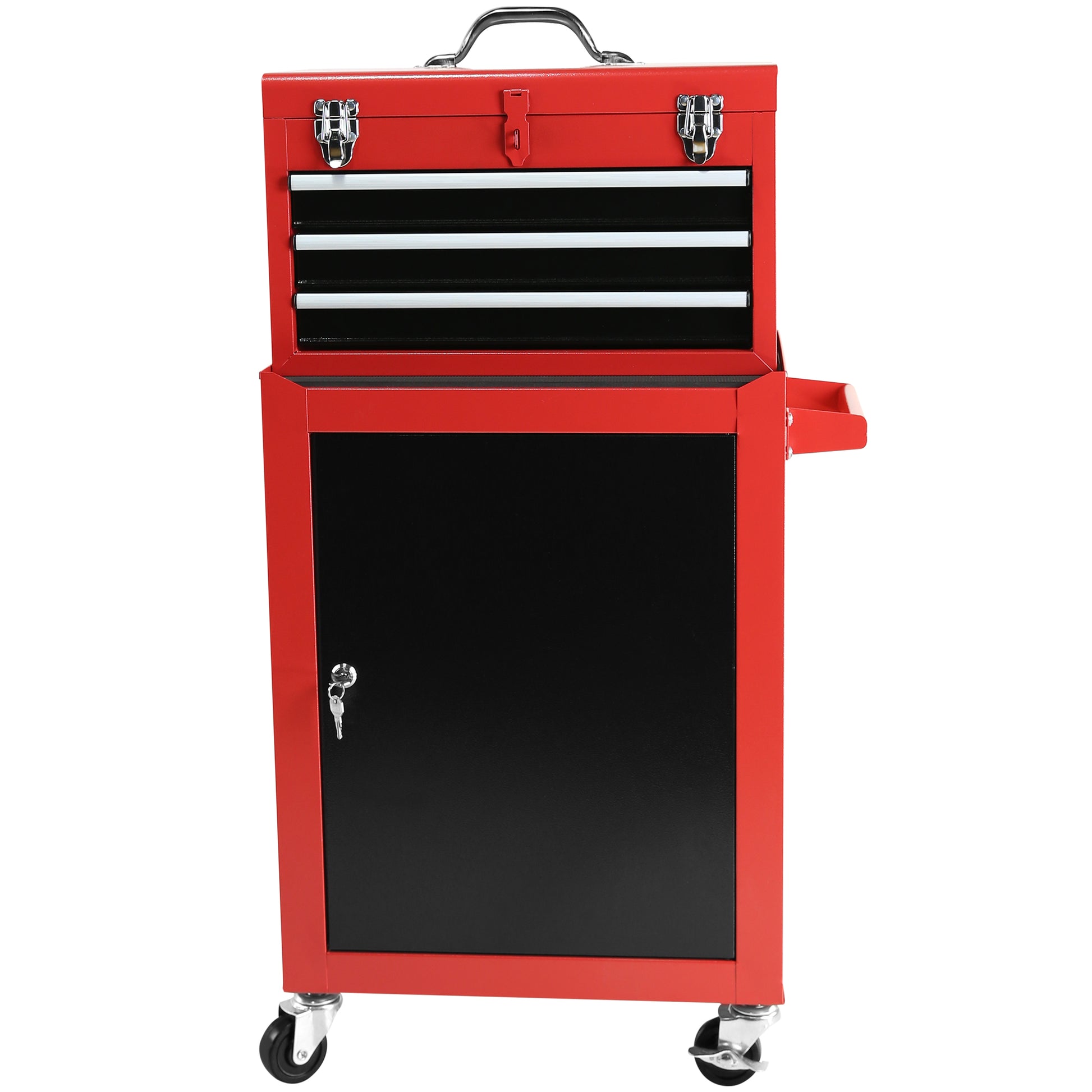 3 Drawer Rolling Tool Chest With Wheels, Tool Chest With Large Storage Cabinet And Adjustable Shelf, Removable Portable Top Box With Locking Stem Tool Chest For Garage, Warehouse Red Steel