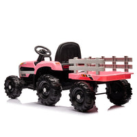 Ride On Tractor With Trailer,24V Battery Powered Electric Tractor Toy, 200W*2Motor 1.86 4.97Mph Remote Control,Electric Car For Kids,Three Speed Adjustable,Usb,Mp3 ,Bluetooth,Led Light, Safety Belt