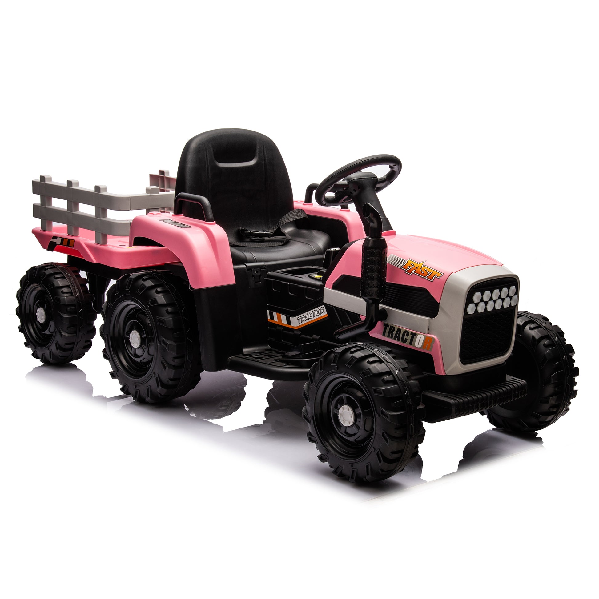 Ride On Tractor With Trailer,24V Battery Powered Electric Tractor Toy, 200W*2Motor 1.86 4.97Mph Remote Control,Electric Car For Kids,Three Speed Adjustable,Usb,Mp3 ,Bluetooth,Led Light, Safety Belt