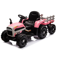 Ride On Tractor With Trailer,12V Battery Powered Electric Tractor Toy W Remote Control,Electric Car For Kids,Three Speed Adjustable,Power Display, Usb,Mp3 ,Bluetooth,Led Light,Two Point Safety Belt Pink Plastic