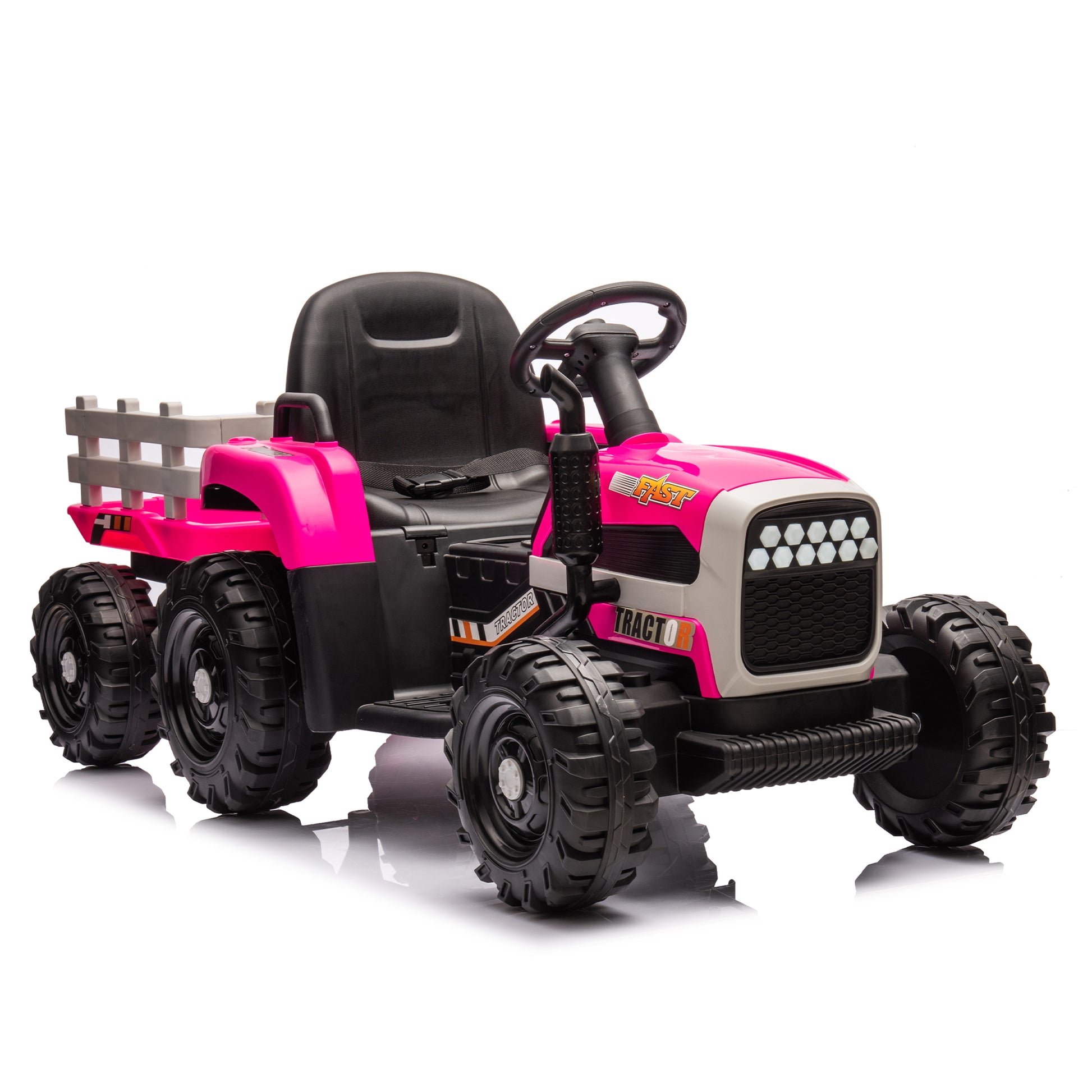 Ride On Tractor With Trailer,24V Battery Powered Electric Tractor Toy, 200W*2Motor 1.86 4.97Mph Remote Control,Electric Car For Kids,Three Speed Adjustable,Usb,Mp3 ,Bluetooth,Led Light, Safety Belt