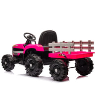 Ride On Tractor With Trailer,24V Battery Powered Electric Tractor Toy, 200W*2Motor 1.86 4.97Mph Remote Control,Electric Car For Kids,Three Speed Adjustable,Usb,Mp3 ,Bluetooth,Led Light, Safety Belt