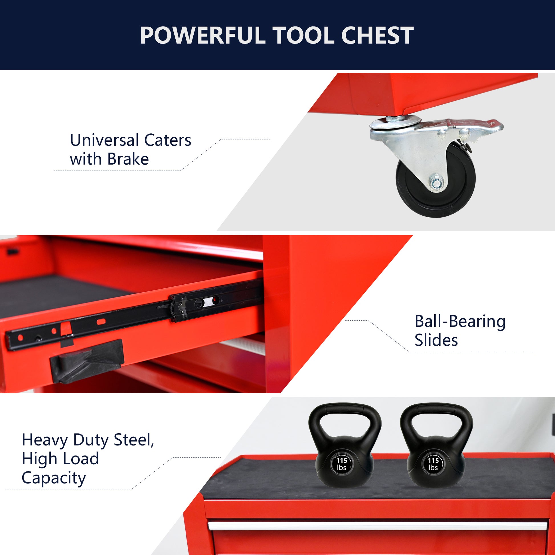 4 Drawers Multifunctional Red Tool Cart With Wheels Red Steel