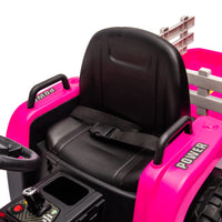 Ride On Tractor2.0 With Trailer,24V Battery Powered Electric Tractor Toy, 200W*2Motor 1.86 4.97Mph Remote Control,Electric Car For Kids,Three Speed Adjustable,Usb,Mp3 ,Bluetooth,Led Light, Safety Belt Rose Red Plastic