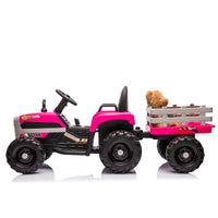 Ride On Tractor With Trailer,24V Battery Powered Electric Tractor Toy, 200W*2Motor 1.86 4.97Mph Remote Control,Electric Car For Kids,Three Speed Adjustable,Usb,Mp3 ,Bluetooth,Led Light, Safety Belt