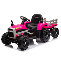 Ride On Tractor With Trailer,24V Battery Powered Electric Tractor Toy, 200W*2Motor 1.86 4.97Mph Remote Control,Electric Car For Kids,Three Speed Adjustable,Usb,Mp3 ,Bluetooth,Led Light, Safety Belt