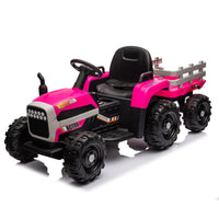 Ride On Tractor With Trailer,24V Battery Powered Electric Tractor Toy, 200W*2Motor 1.86 4.97Mph Remote Control,Electric Car For Kids,Three Speed Adjustable,Usb,Mp3 ,Bluetooth,Led Light, Safety Belt