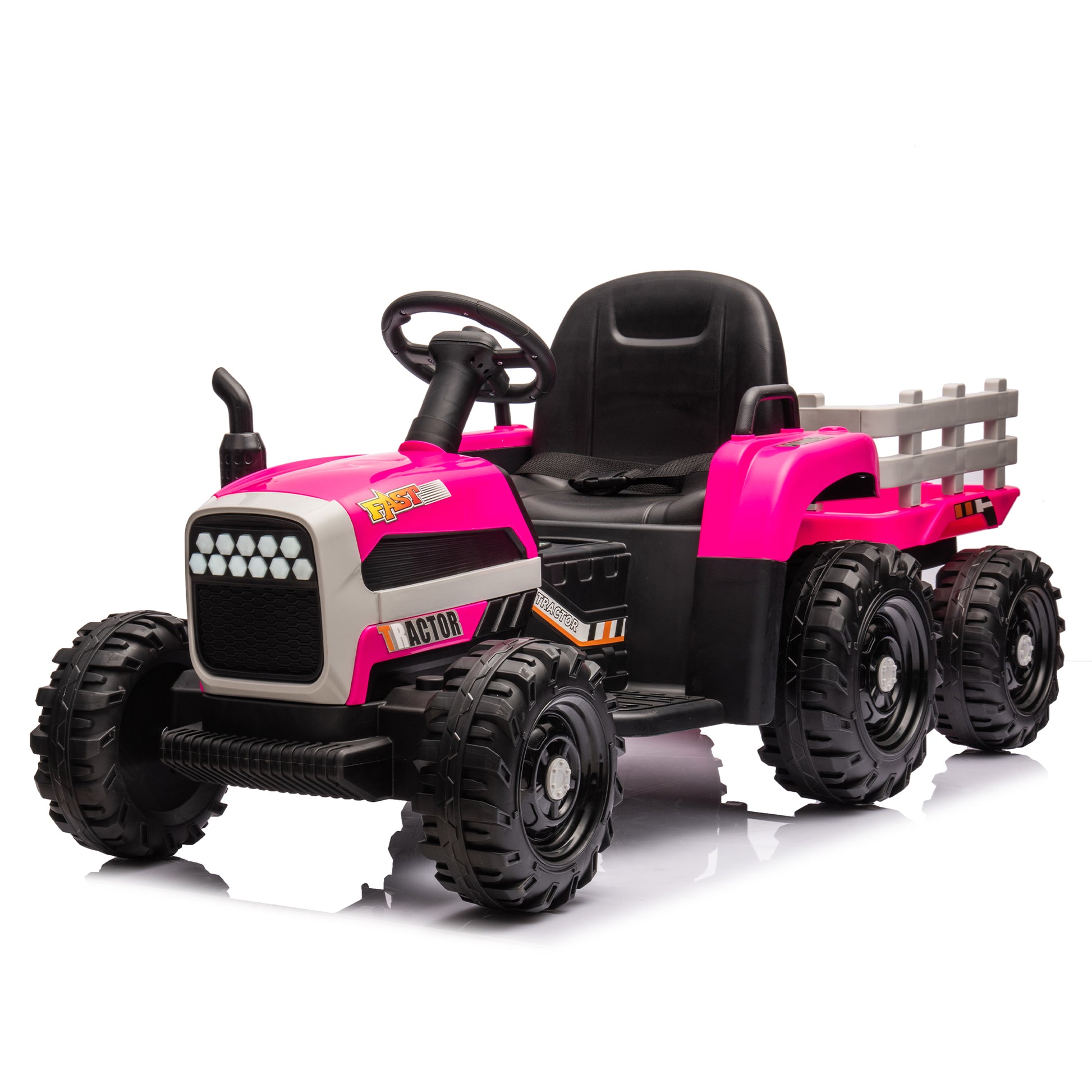 Ride On Tractor With Trailer,24V Battery Powered Electric Tractor Toy, 200W*2Motor 1.86 4.97Mph Remote Control,Electric Car For Kids,Three Speed Adjustable,Usb,Mp3 ,Bluetooth,Led Light, Safety Belt