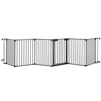 150" Adjustable Safety Gate 6 Panels Play Yard Metal Doorways Fireplace Fence Christmas Tree Fence Gate For House Stairs Gate Prohibited Area Fence Black Steel