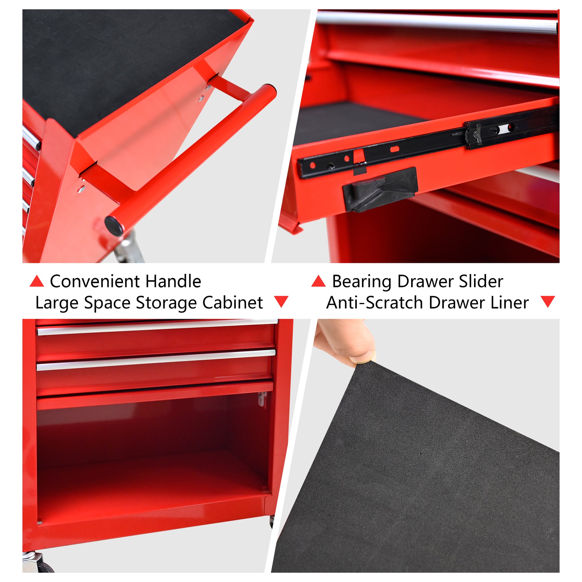 4 Drawers Tool Cabinet With Tool Sets Red Red Steel